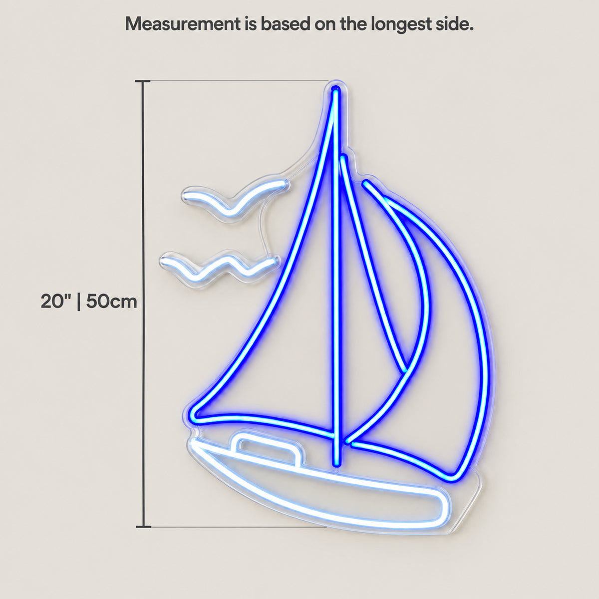 Sailing Boat LED Neon Sign Dimmable Wall Light - Size Guide