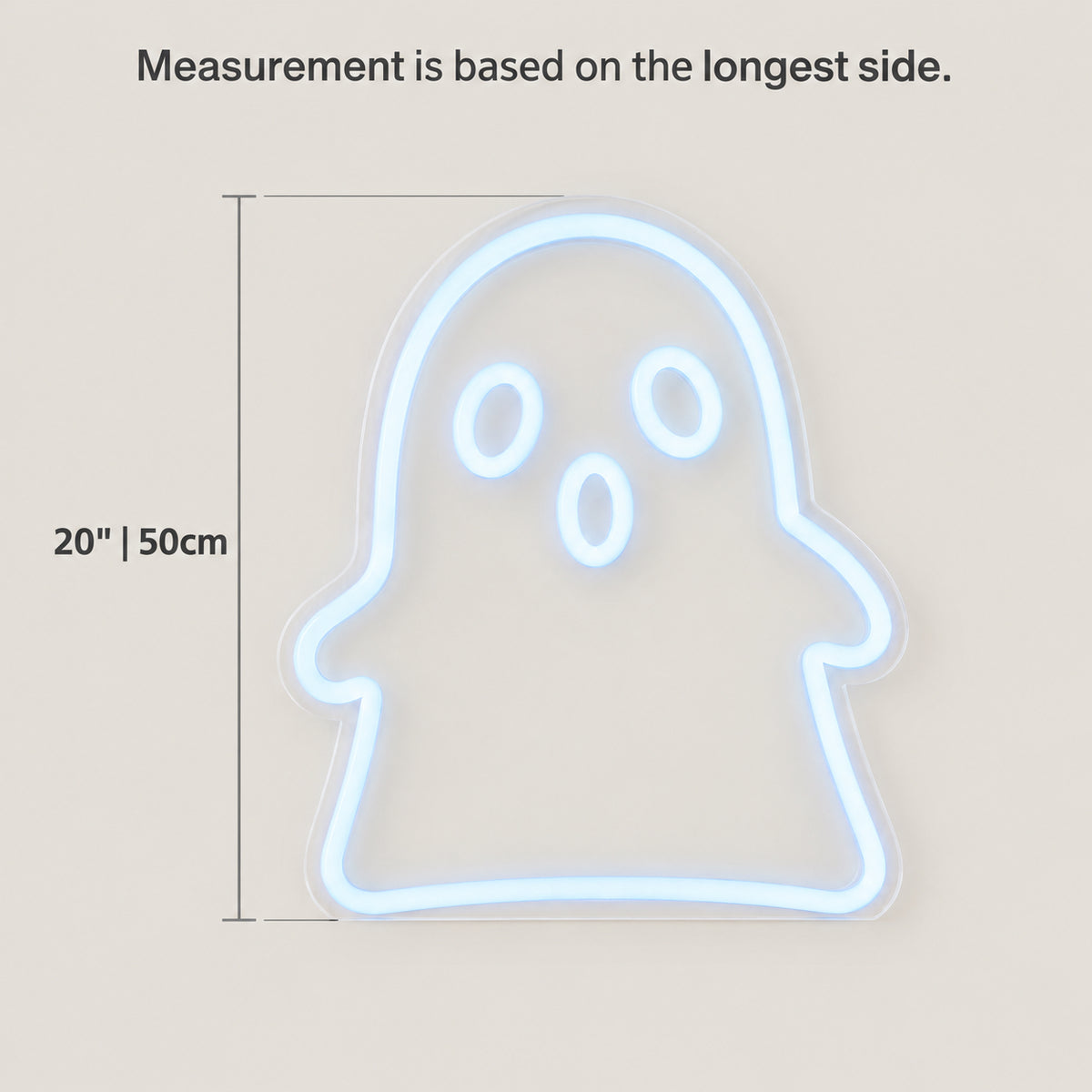 Ghost Boo Halloween Neon Sign - Size Guide