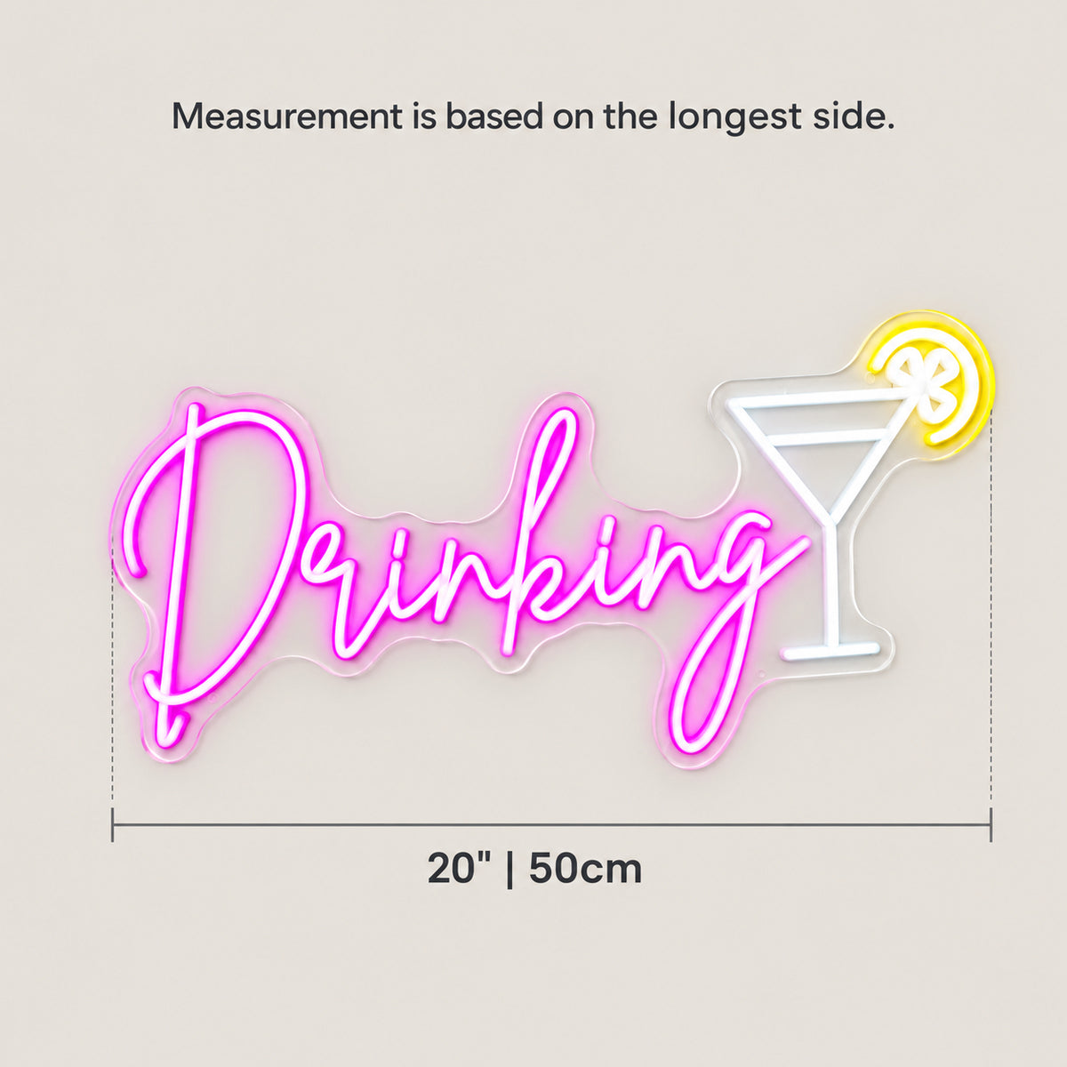 Drinking Cocktail Bar LED Neon Sign Dimmable Wall Light - Size Guide