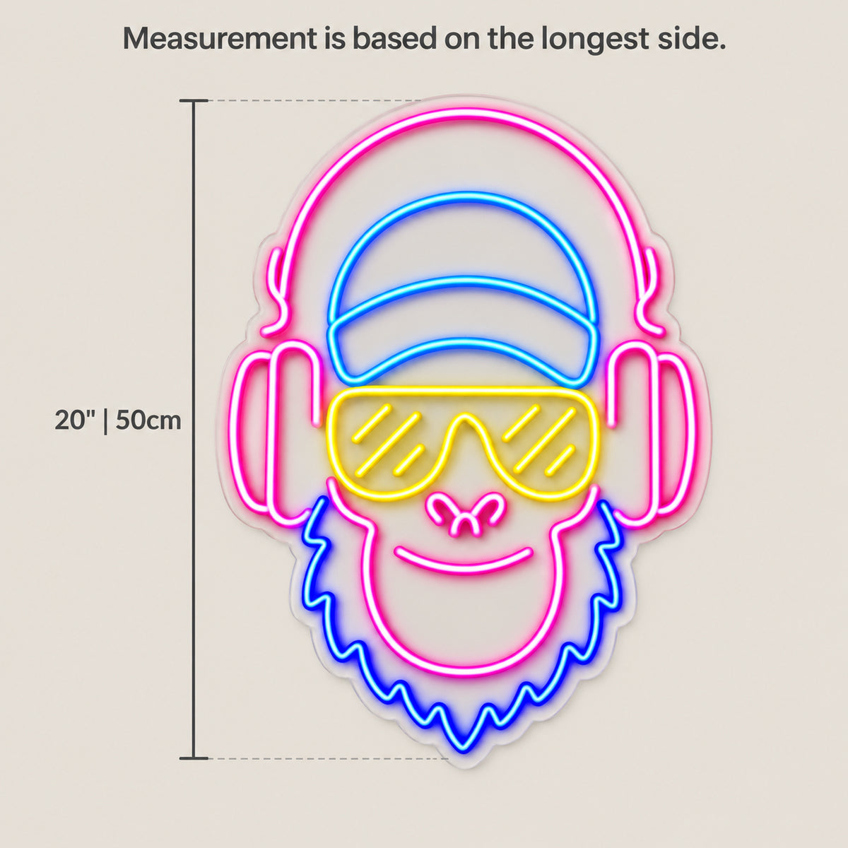 Music Monkey LED Neon Sign for Party Dimmable Backdrop Light - Size Guide