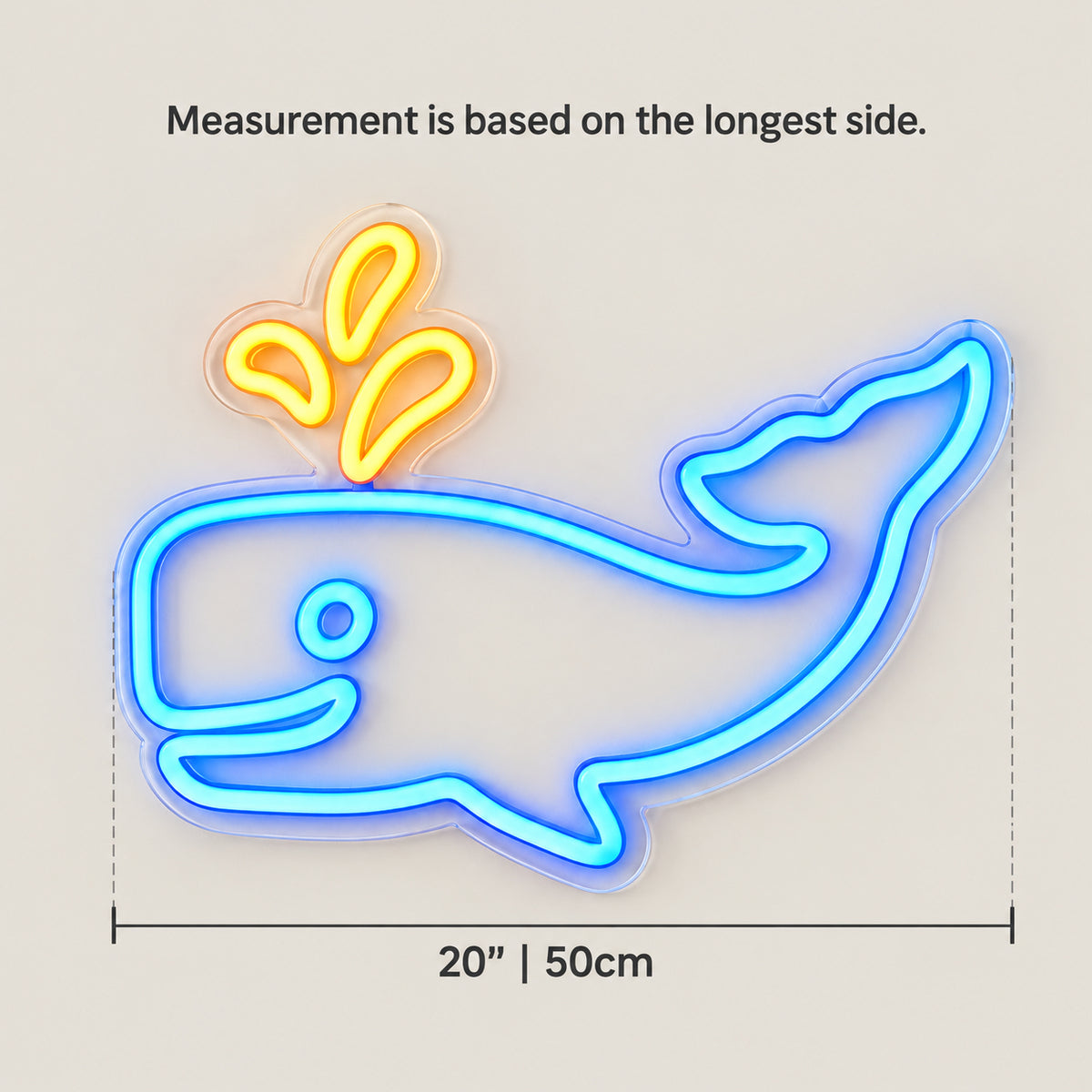 Whale LED Neon Sign for Kids Room Dimmable Wall Decor - Size Guide