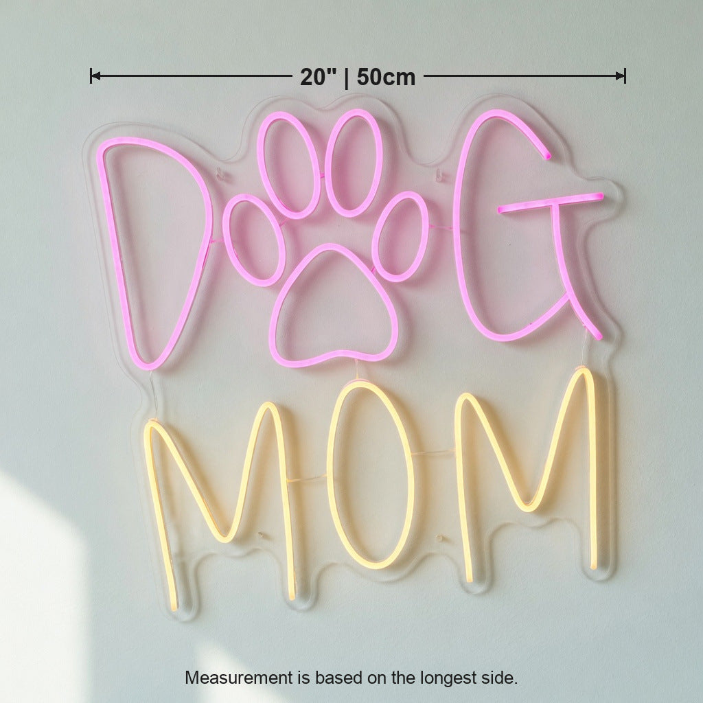 Dog Mom LED Neon Sign Caps with Paw Accent - Size Guide