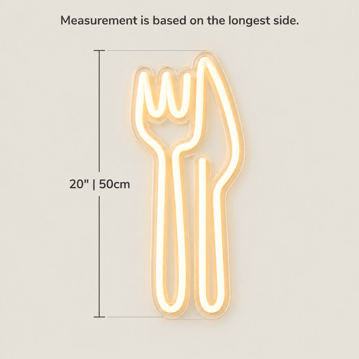 Knife and Fork Neon Sign - Size Guide