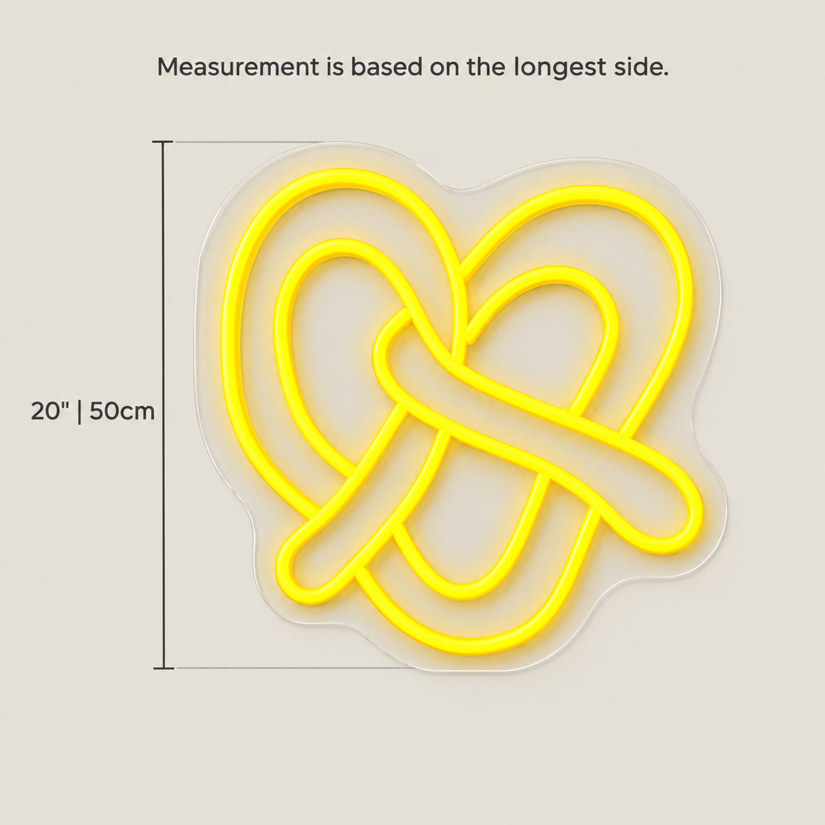 Pretzel LED Neon Sign Dimmable Wall Light - Size Guide