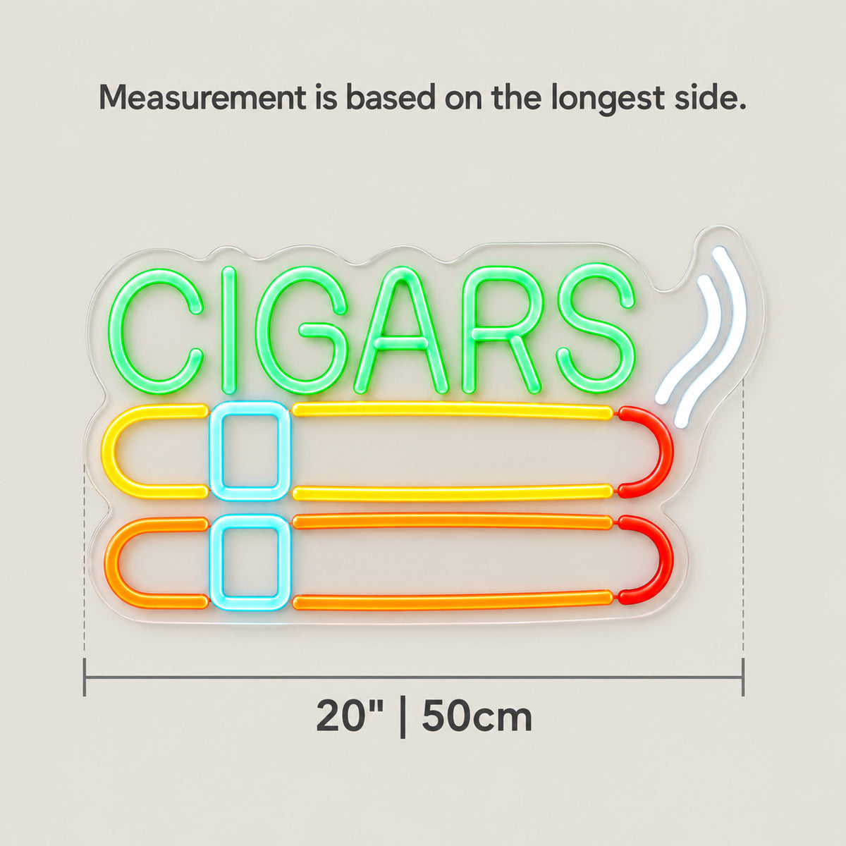 Cigars LED Neon Sign for Bar Light Up Business Decor - Size Guide