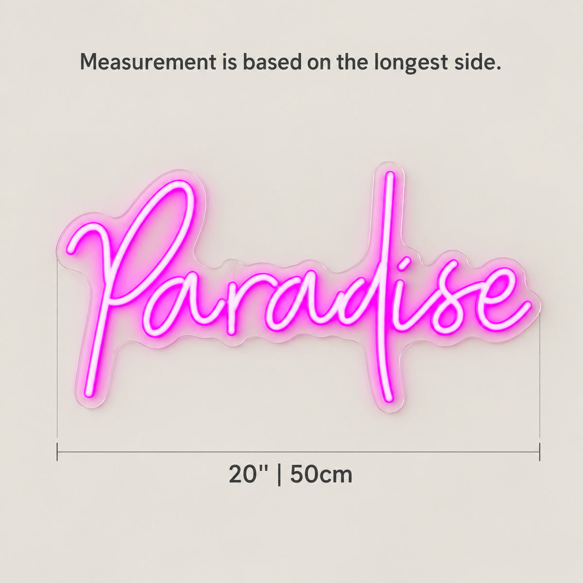 Paradise LED Neon Sign Mural Wall Script - Size Guide