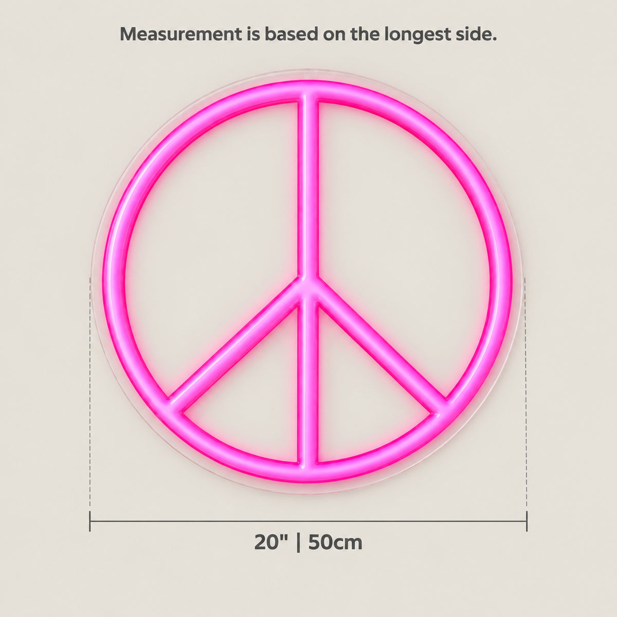 Peace Symbol LED Neon Sign Window Glow Symbol - Size Guide