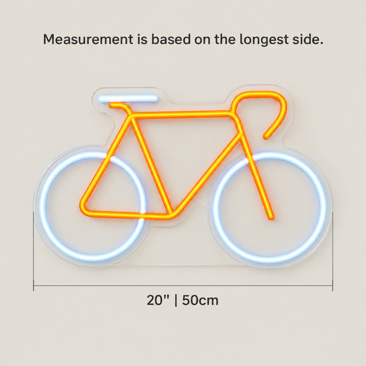 Bicycle LED Neon Sign Road Bike Line Art - Size Guide