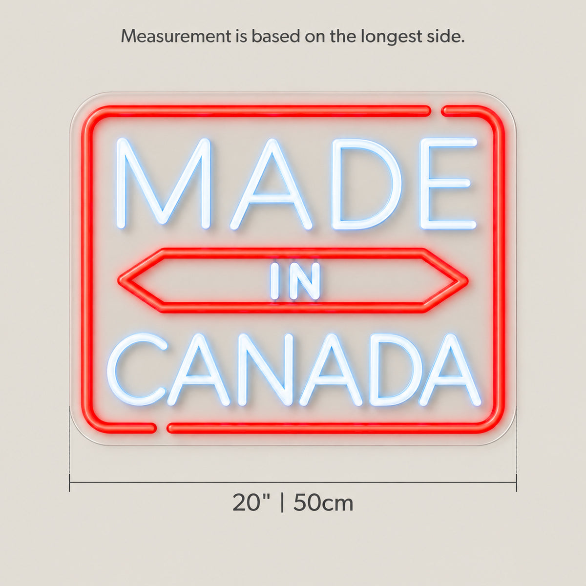 Made in Canada LED Neon Sign Dimmable Wall Light - Size Guide