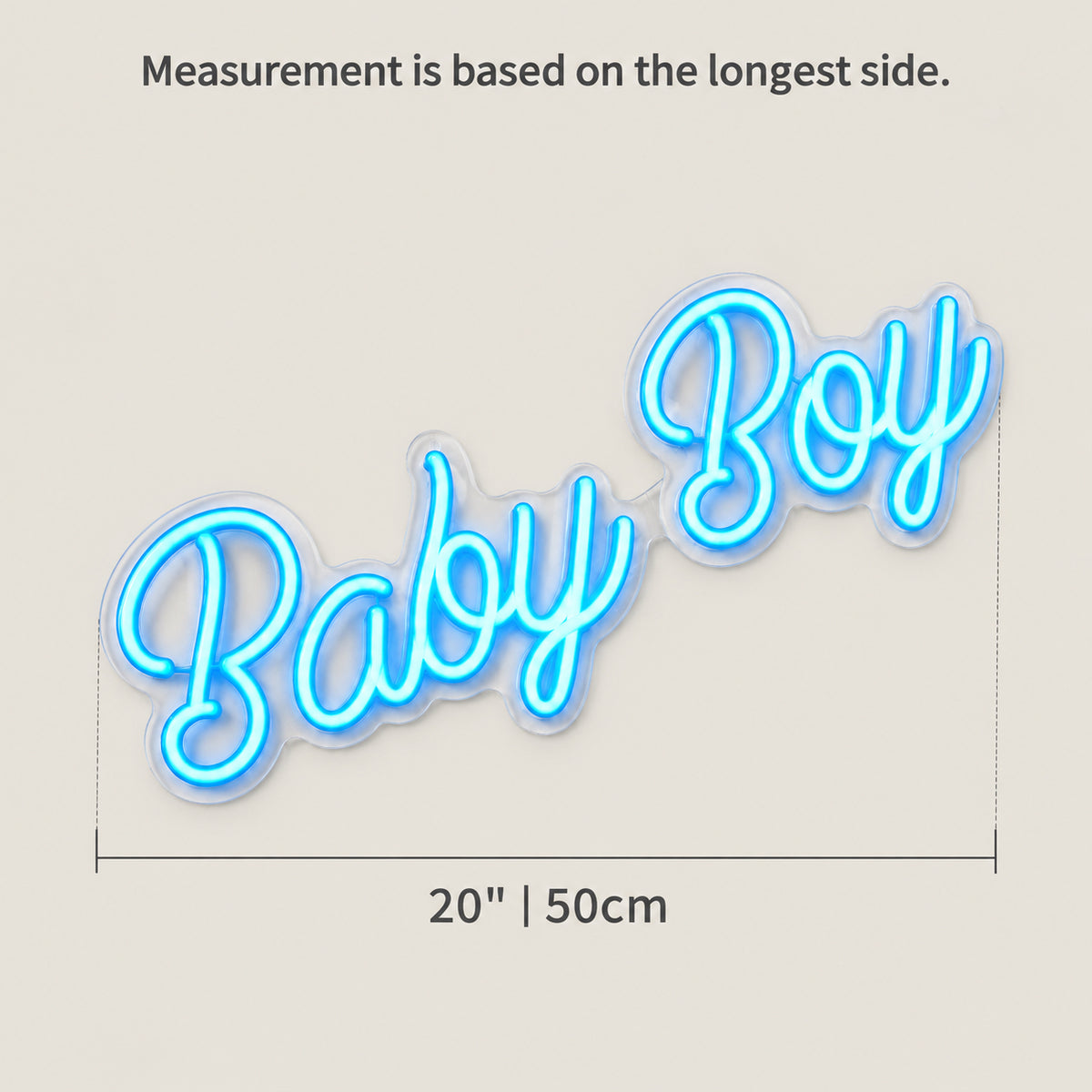 Baby Boy LED Neon Sign for Kids Room Dimmable Wall Decor - Size Guide