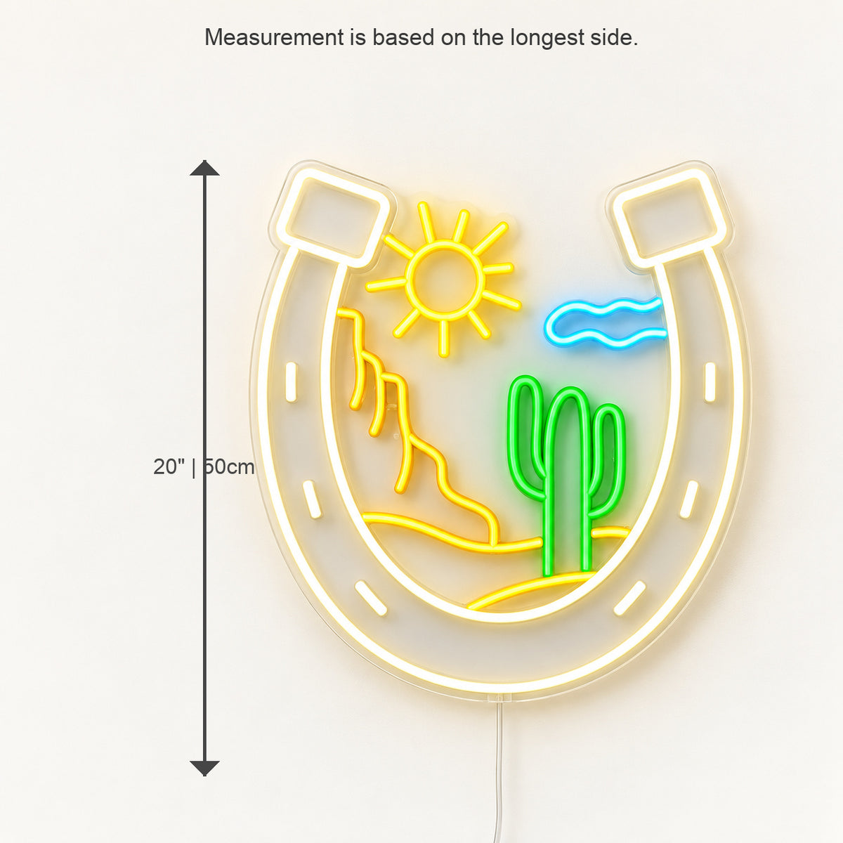 Horseshoe Mountains Cactus LED Neon Sign Wall Neon Signs - Size Guide