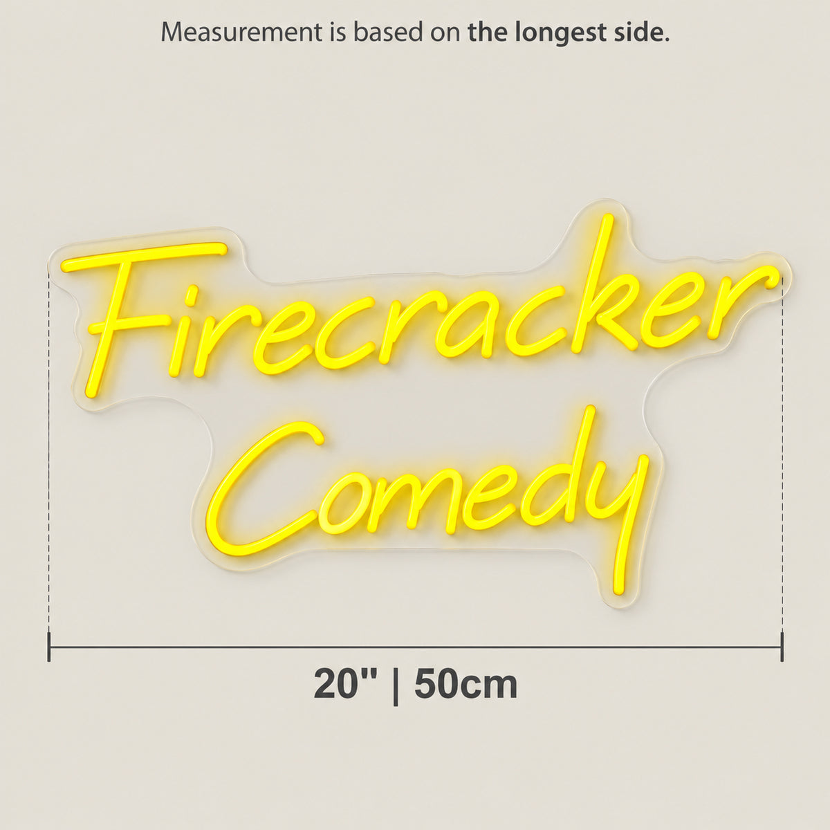 Firecracker Comedy LED Neon Sign Dimmable Wall Light - Size Guide