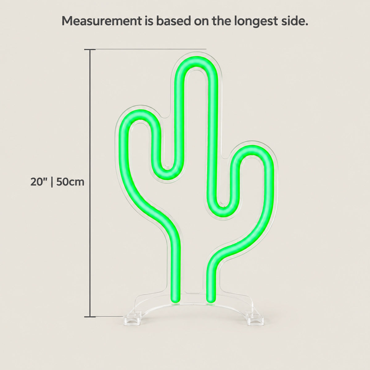 Cactus LED Neon Sign Tall Potted Cactus - Size Guide