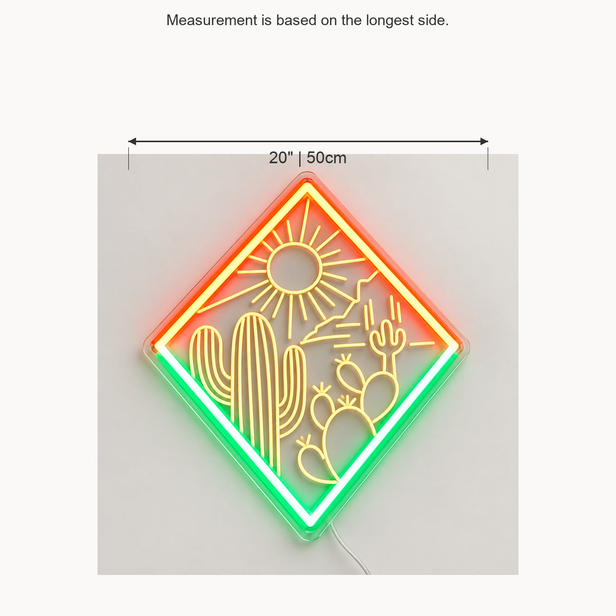 Southwest Cactus Sunset Vintage LED Neon Sign Wall Neon Signs - Size Guide