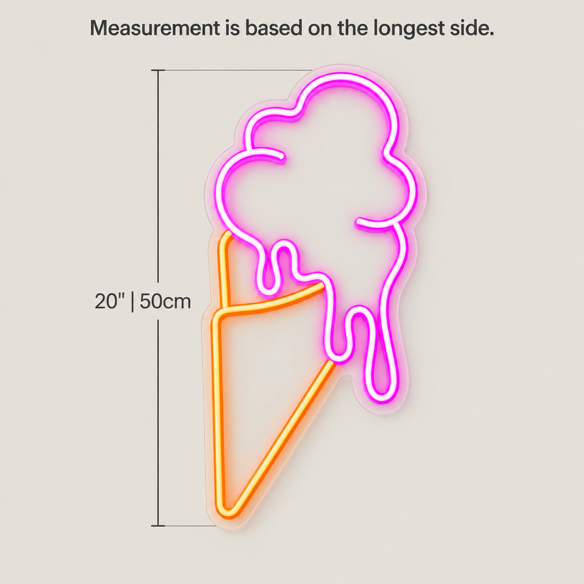 Ice Cream Cone LED Neon Sign Melting Soft Serve Design - Size Guide