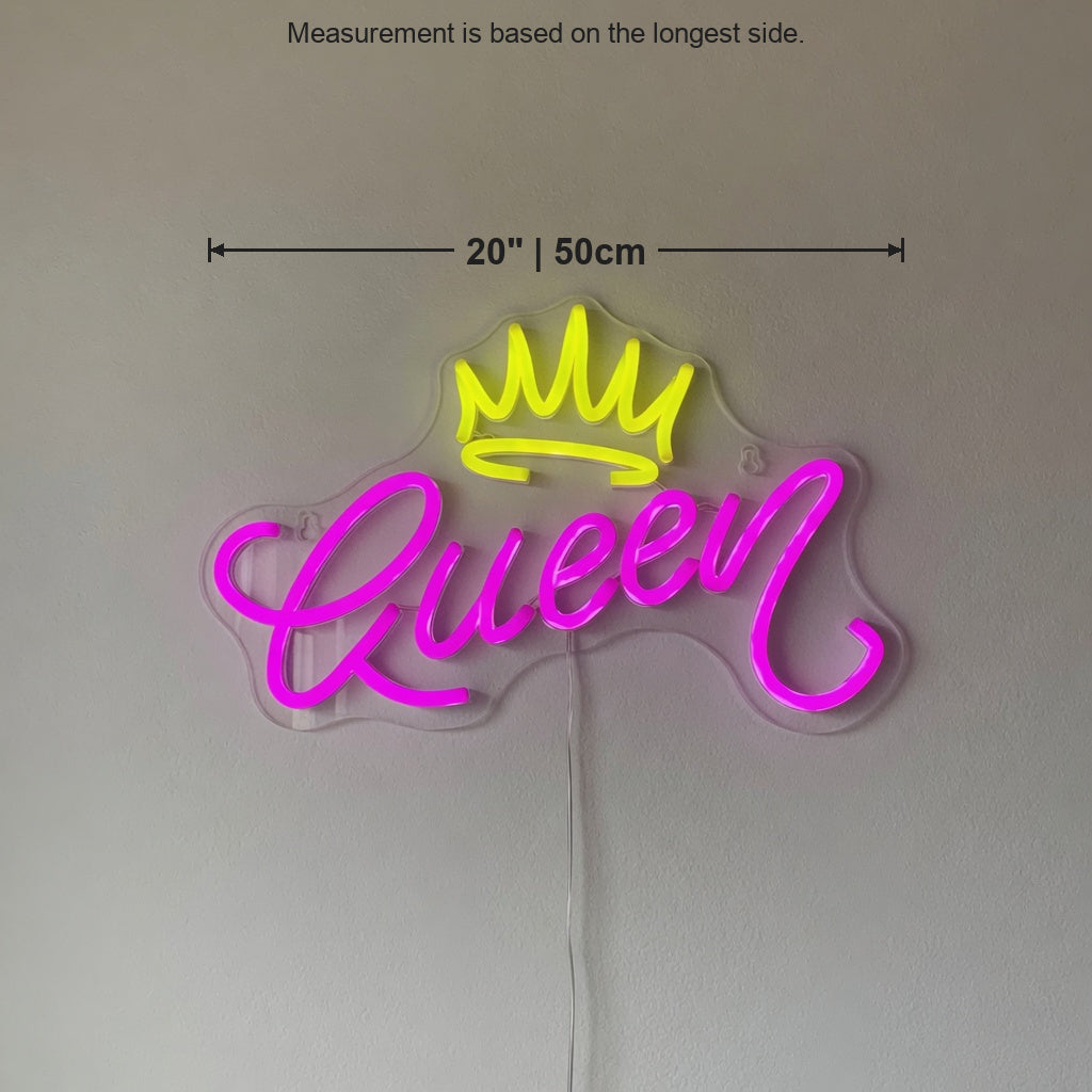 Queen and Crown LED Neon Sign for Salon Light Up Business Decor - Size Guide