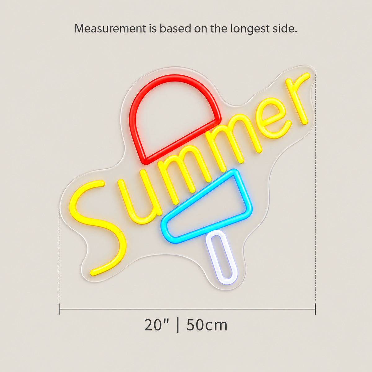 Ice Cream Summer LED Neon Sign for Bar Light Up Business Decor - Size Guide