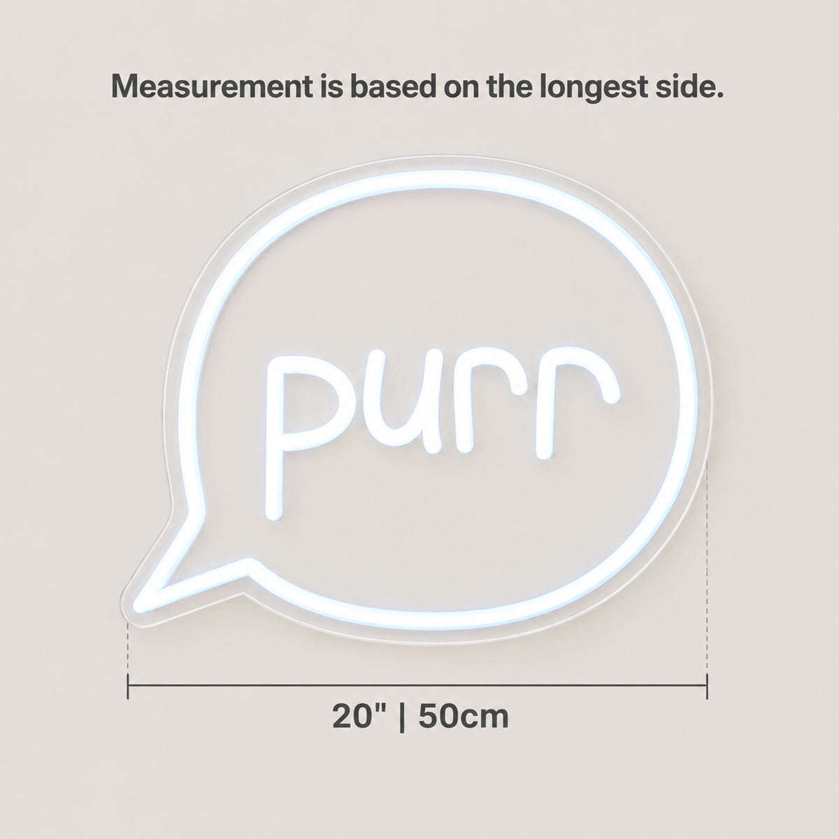 Purr Cat LED Neon Sign Dimmable Wall Light - Size Guide