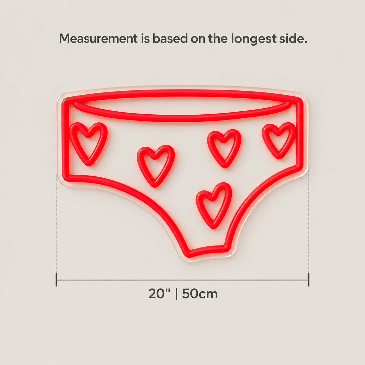 Heart Panty Neon Sign - Size Guide