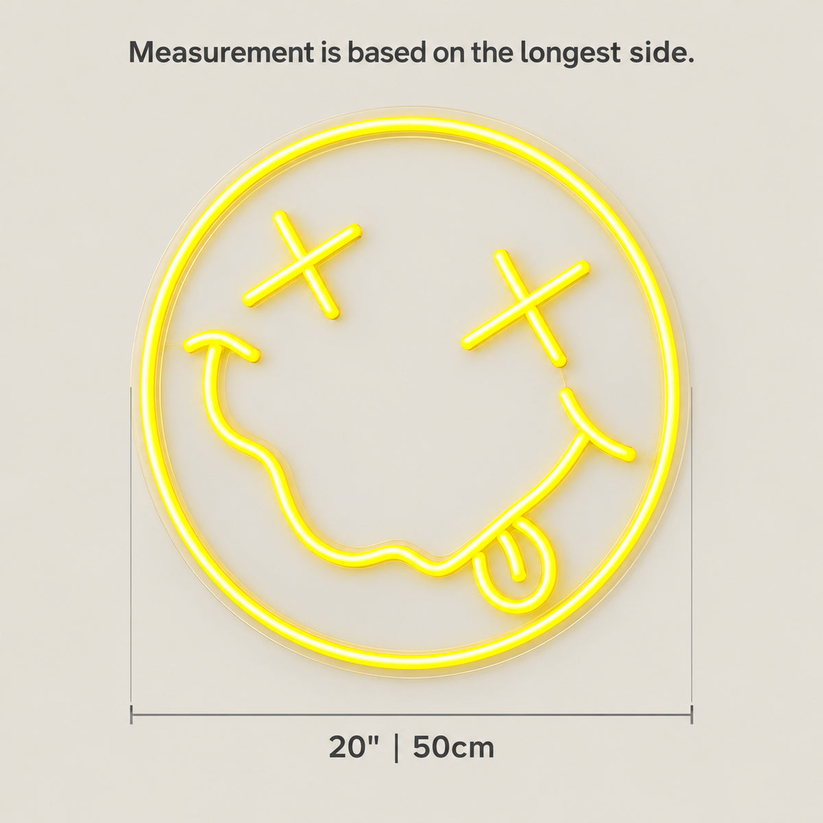 Nirvana Smiley Face LED Neon Sign Classic Smiley Design - Size Guide