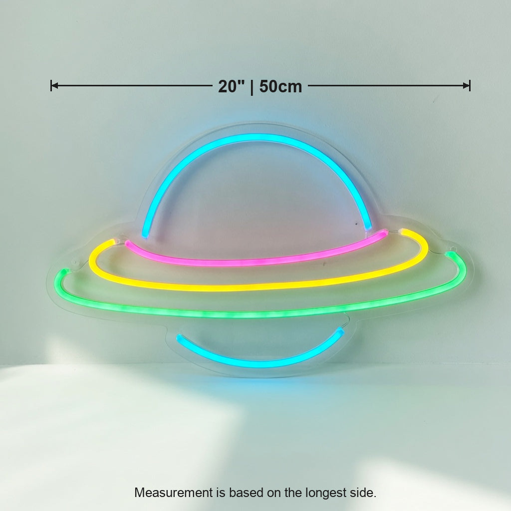 Planet Saturn LED Neon Sign Ringed Planet Two Tone - Size Guide
