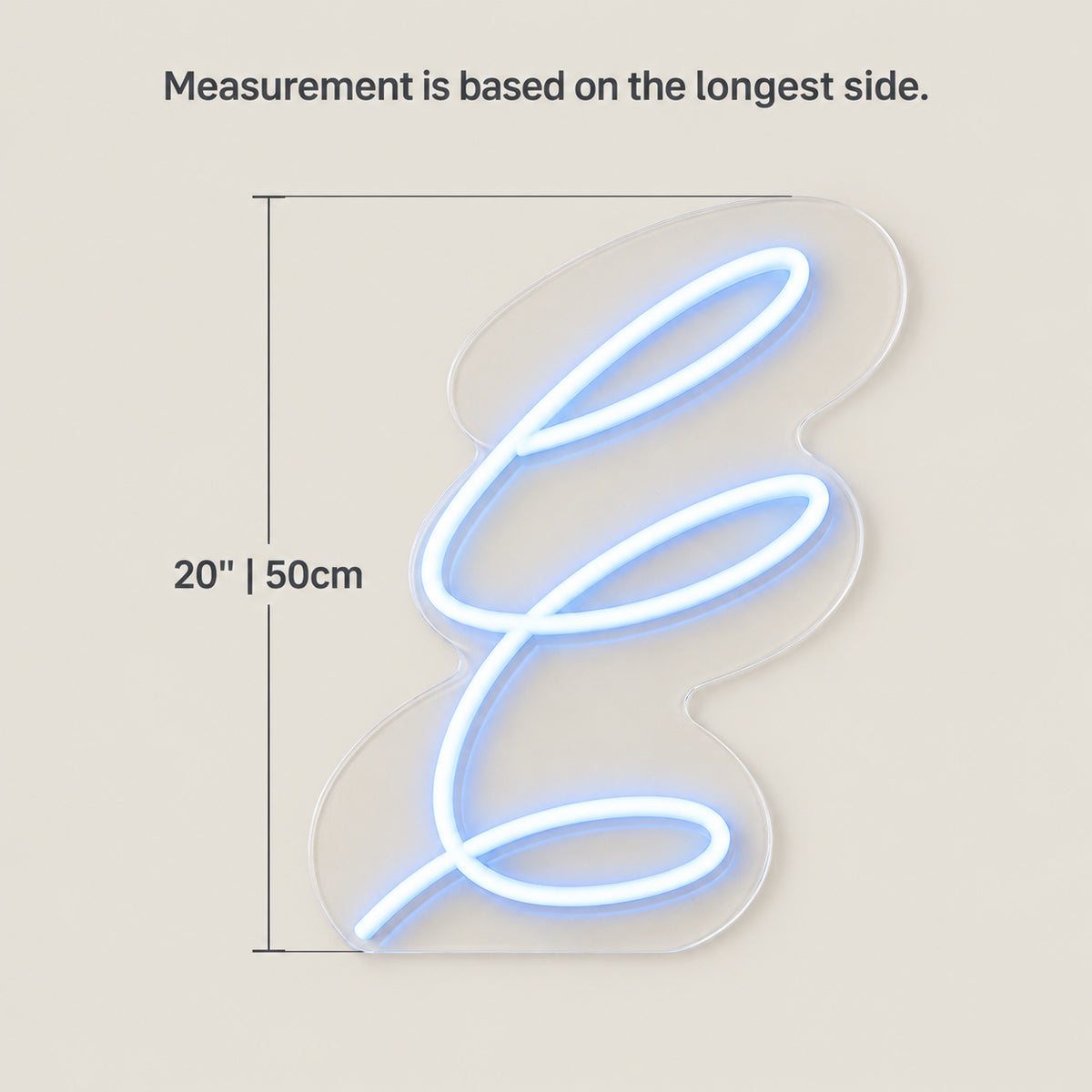 Curve Shape Pink Acrylic Neon Light - Size Guide