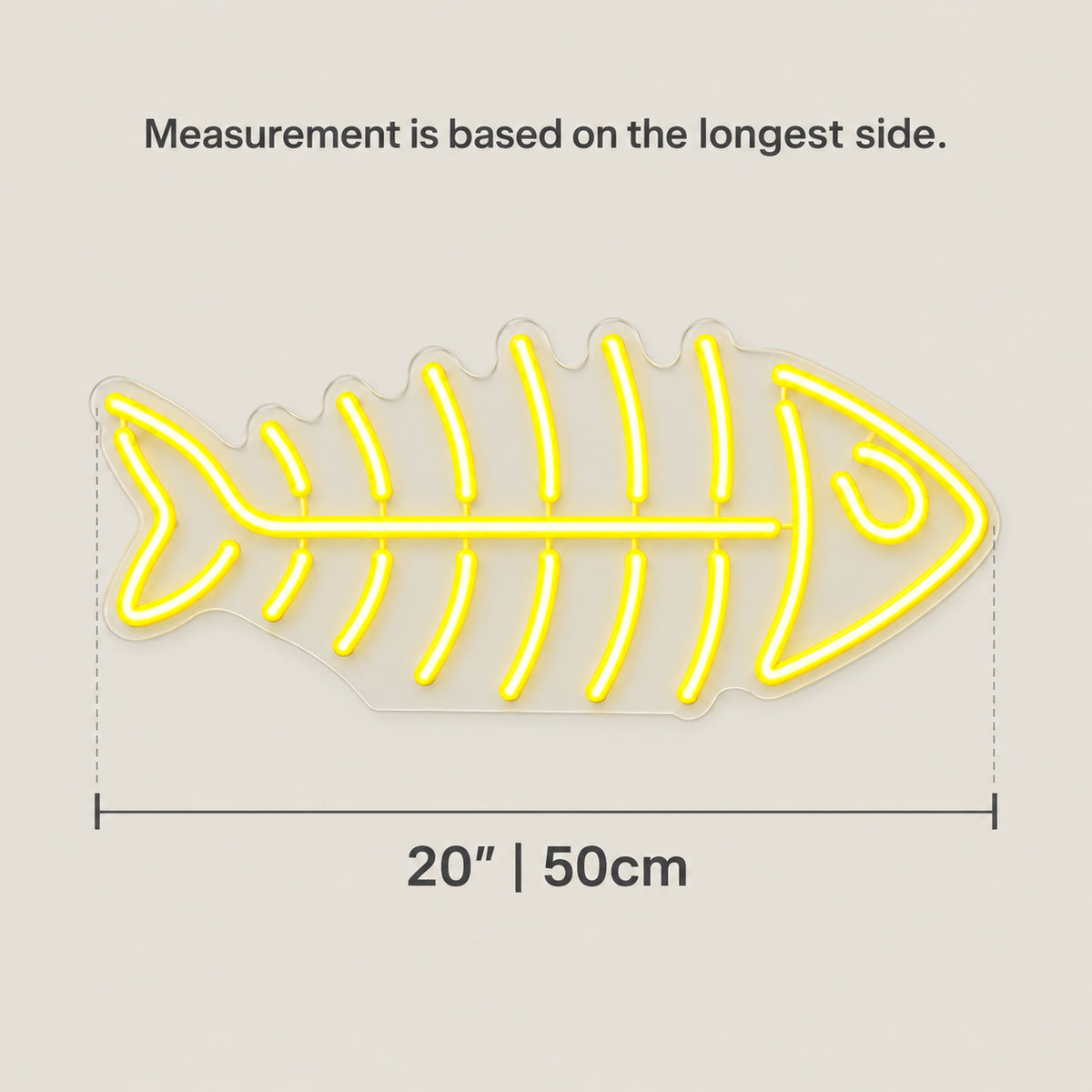 Fish Skeleton LED Neon Sign Dimmable Wall Light - Size Guide