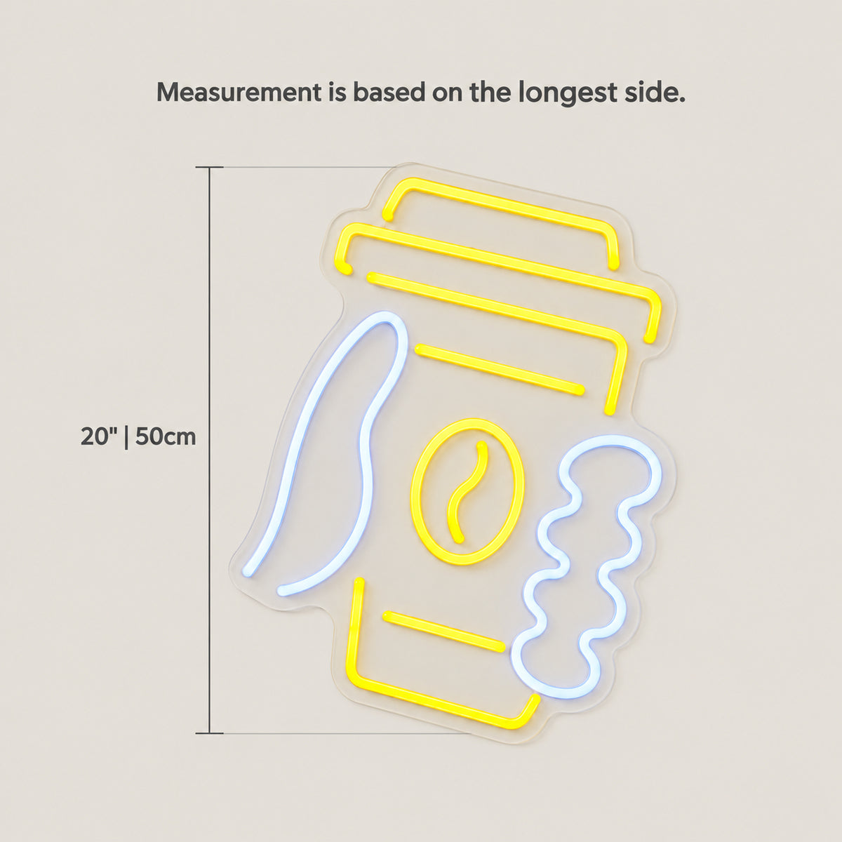 Coffee Cup LED Neon Sign Round Cup Emblem - Size Guide
