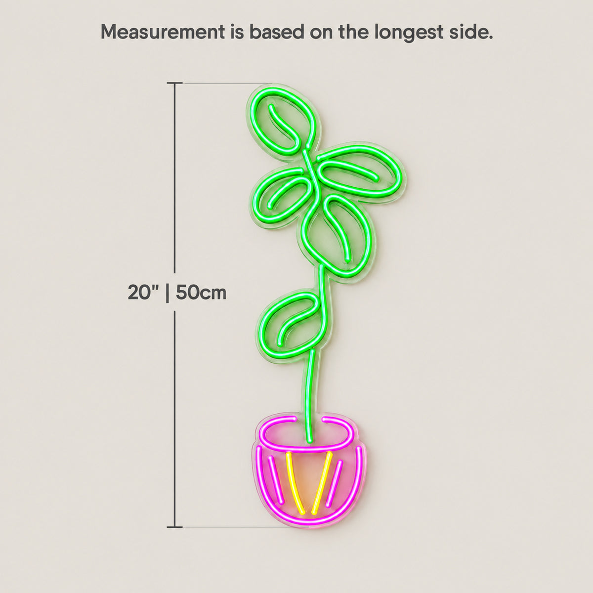 Fiddle Leaf Fig Plant Neon Sign - Size Guide