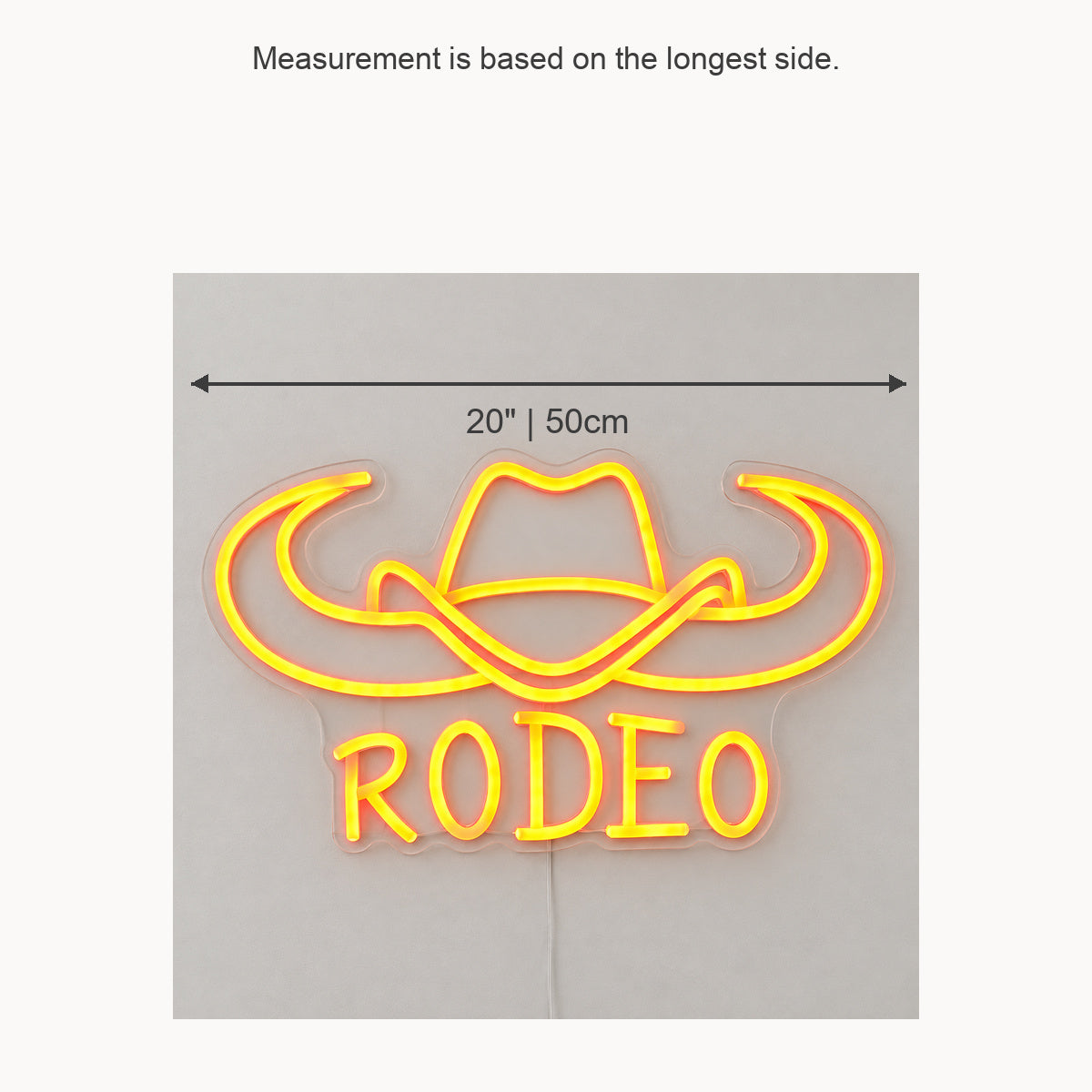 Rodeo Cowboy Hat Longhorn Vintage LED Neon Sign Wall Neon Signs - Size Guide