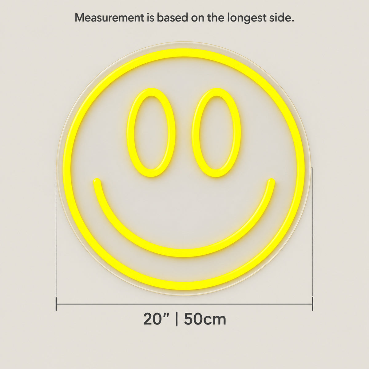 Smiley Face LED Neon Sign Dimmable Wall Light - Size Guide