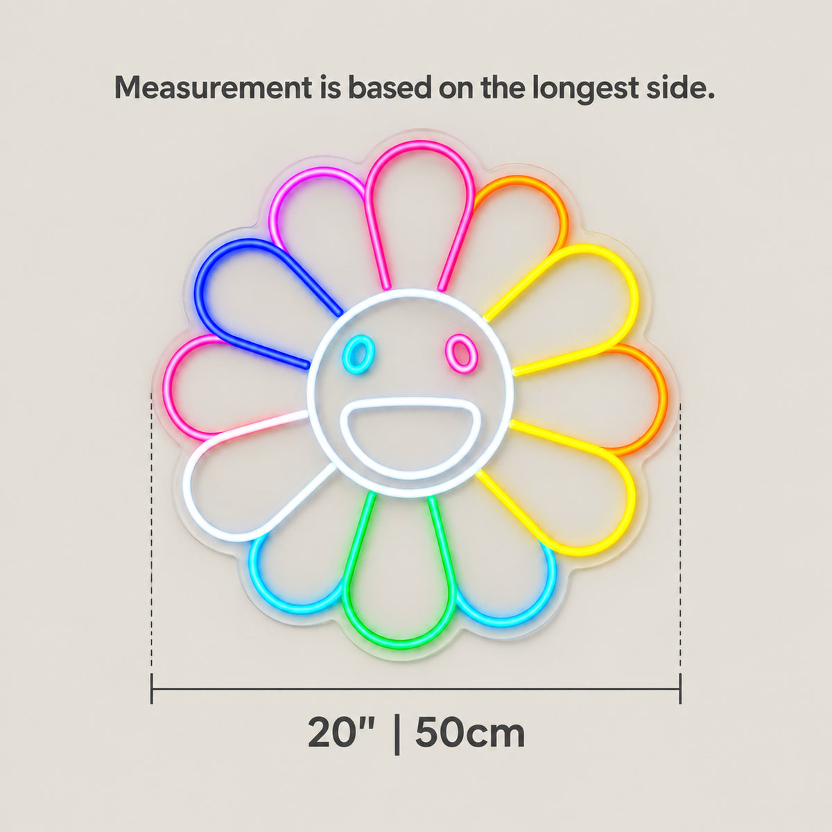 Sunflower LED Neon Sign for Kids Room Dimmable Wall Decor - Size Guide