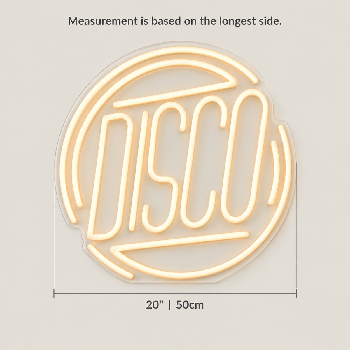 Disco LED Neon Sign Dimmable Wall Light - Size Guide