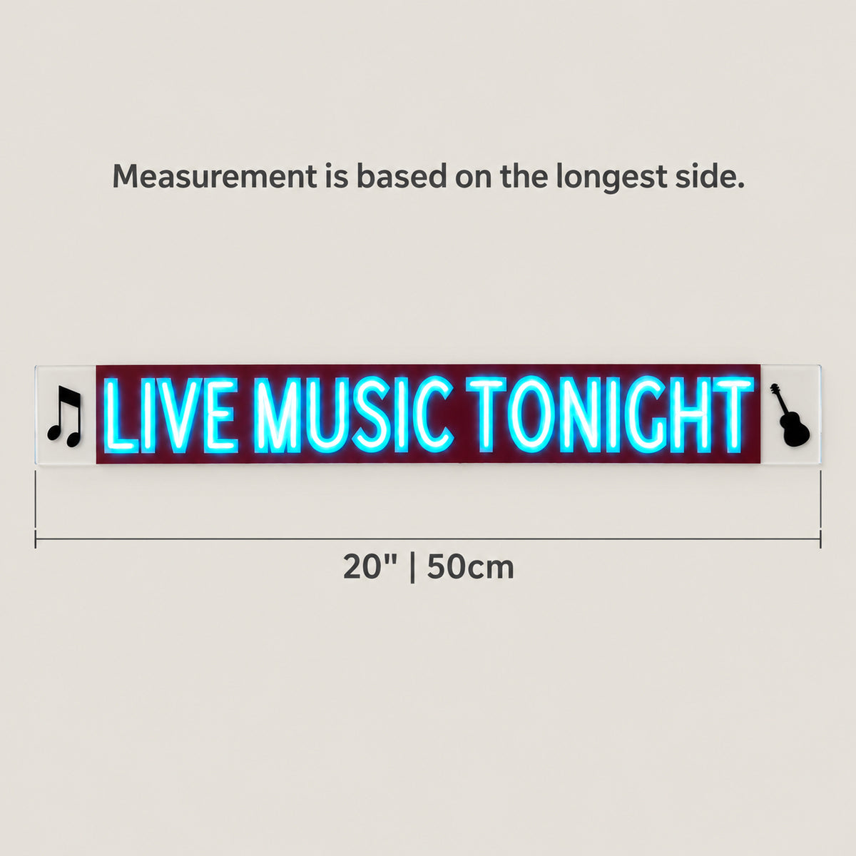 Live Music Tonight LED Neon Sign Dimmable Wall Light - Size Guide