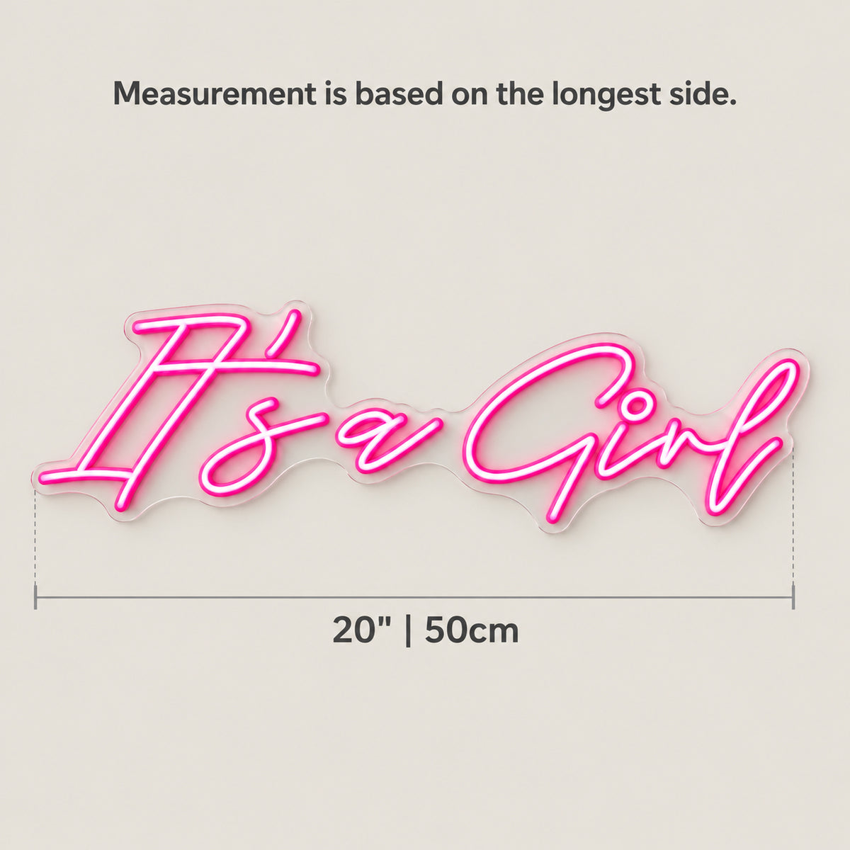 It's a Girl LED Neon Sign Dimmable Wall Light - Size Guide