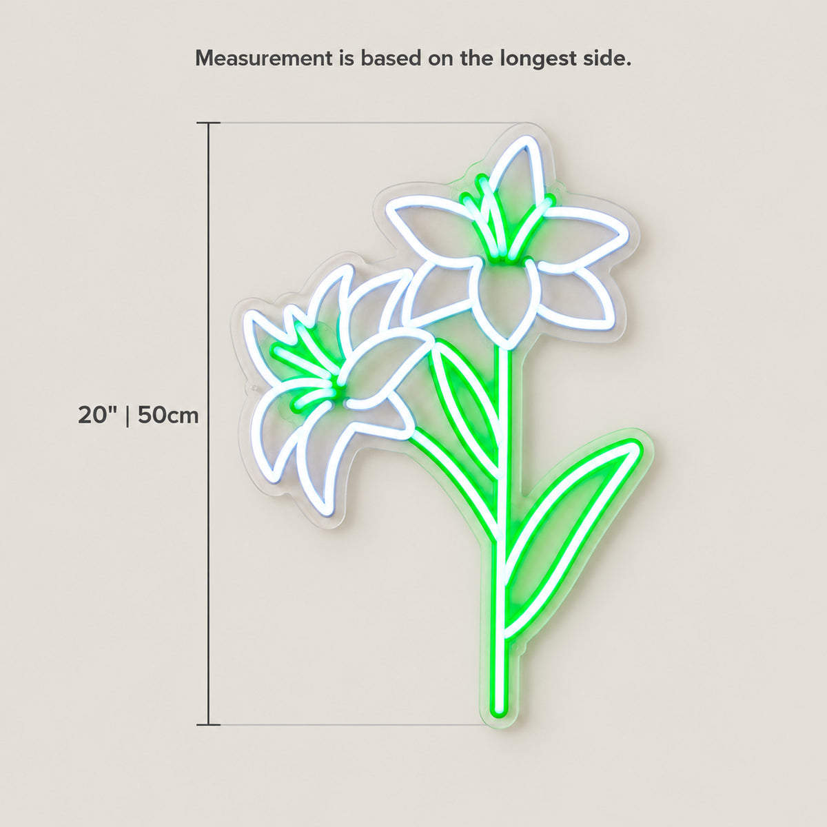 Easter Lily LED Neon Sign - Size Guide