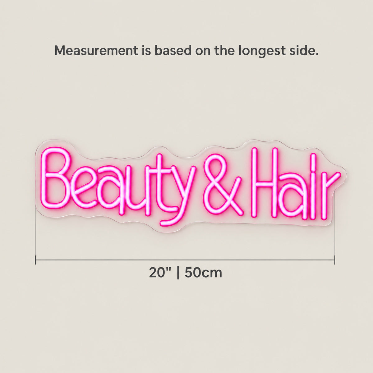 Beauty and Hair LED Neon Sign Dimmable Wall Light - Size Guide