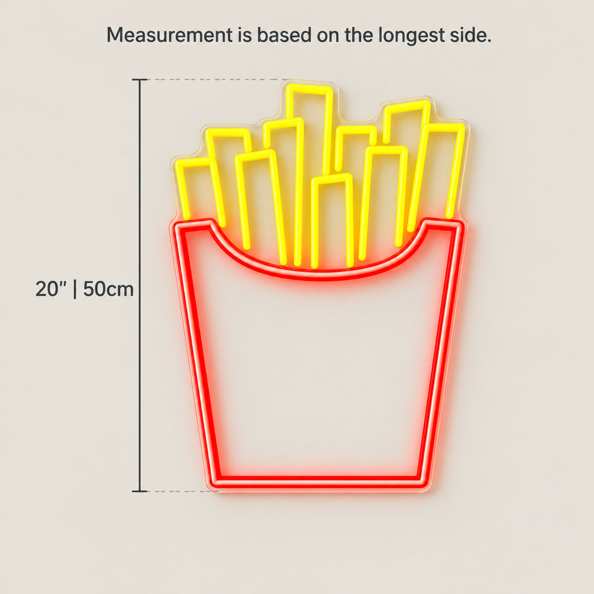 French Fries LED Neon Sign Dimmable Wall Light - Size Guide