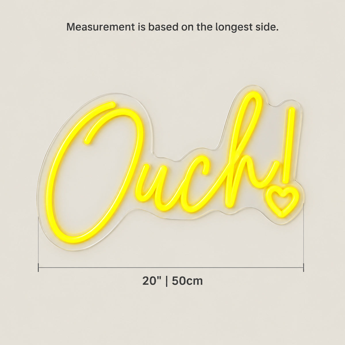 Ouch LED Neon Sign Dimmable Wall Light - Size Guide