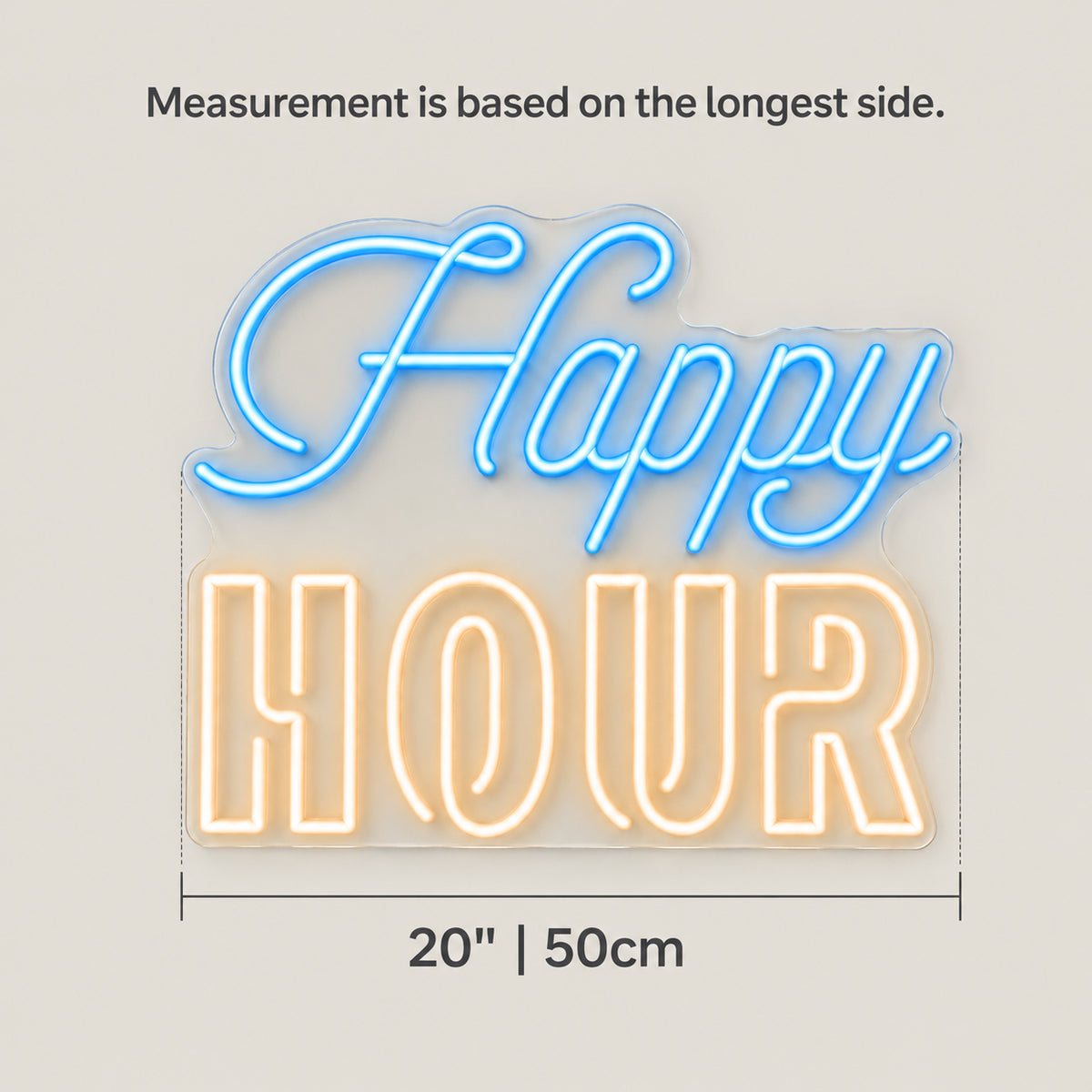 Happy Hour Bar Neon Light - Size Guide