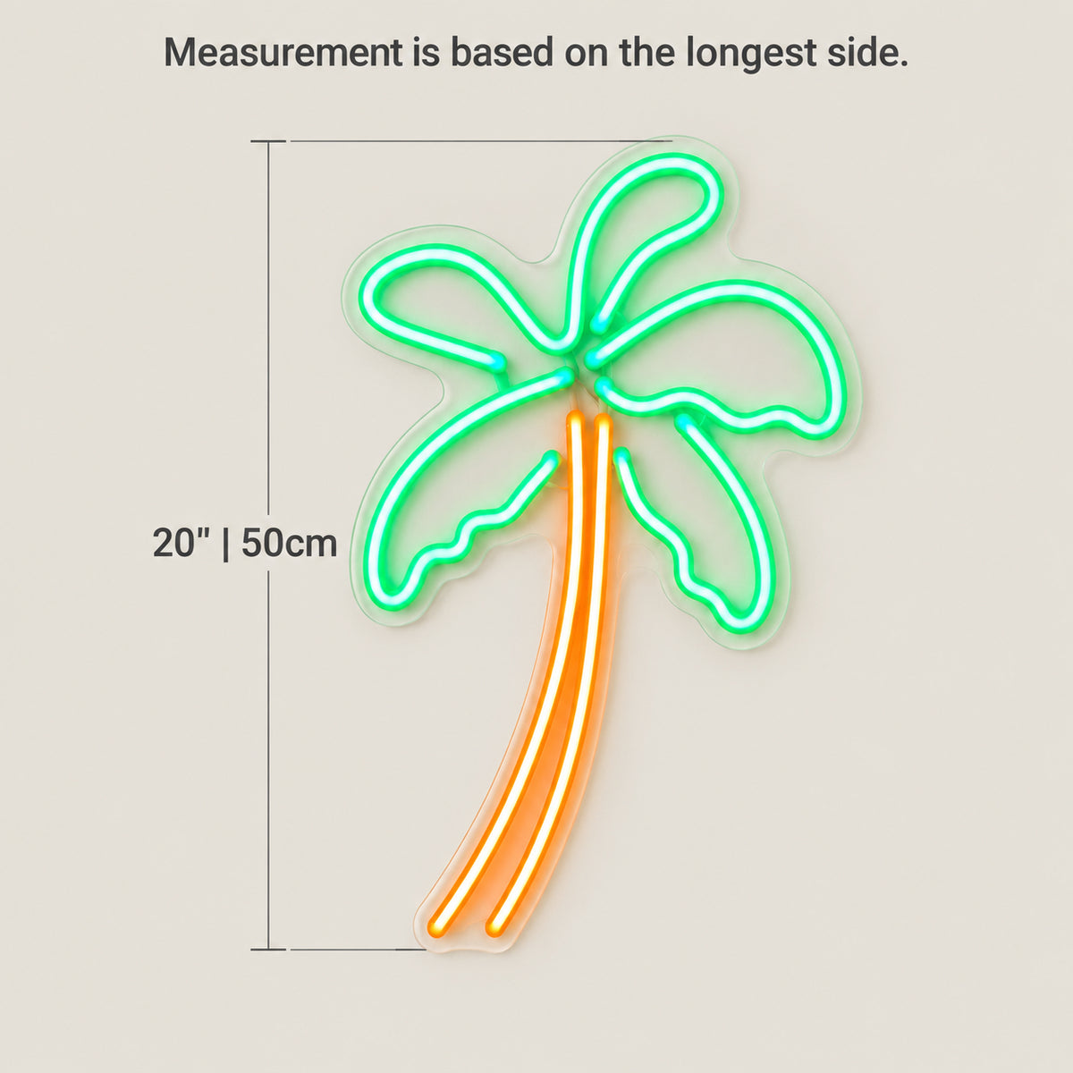Palm Tree LED Neon Sign Sunset Scene Palm - Size Guide