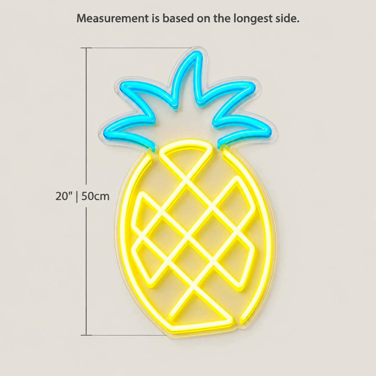 Pineapple LED Neon Sign Line Art Outline Style - Size Guide