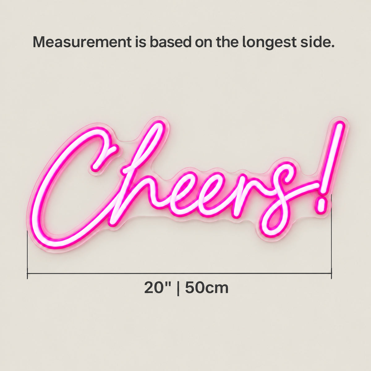 Cheers LED Neon Sign Splash Script with Exclamation - Size Guide