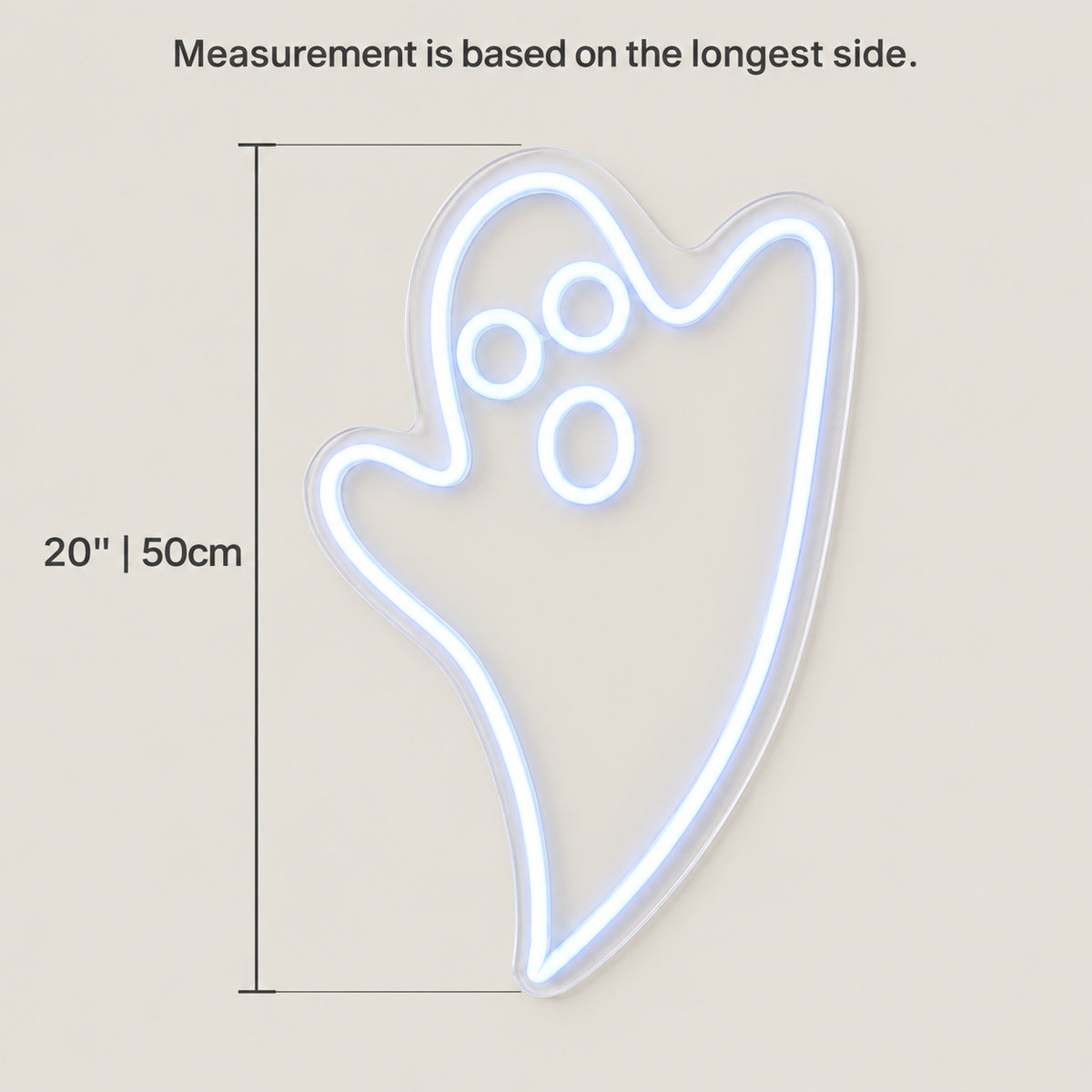 Ghost LED Neon Sign Dimmable Wall Light - Size Guide