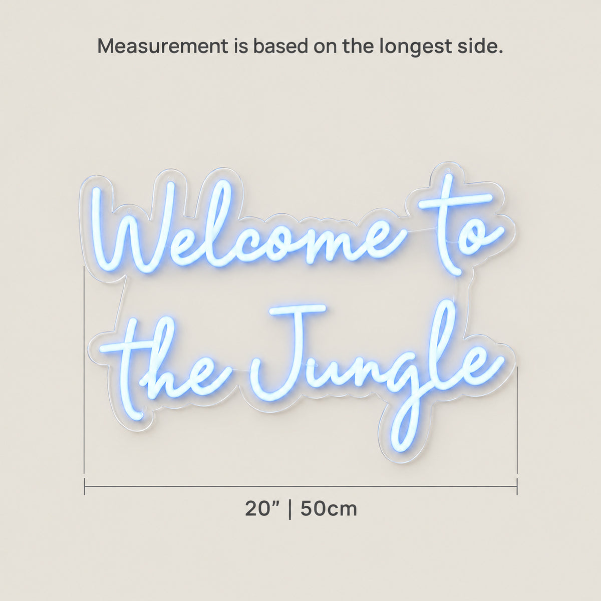 Welcome To The Jungle LED Neon Sign Backboard Script Design - Size Guide