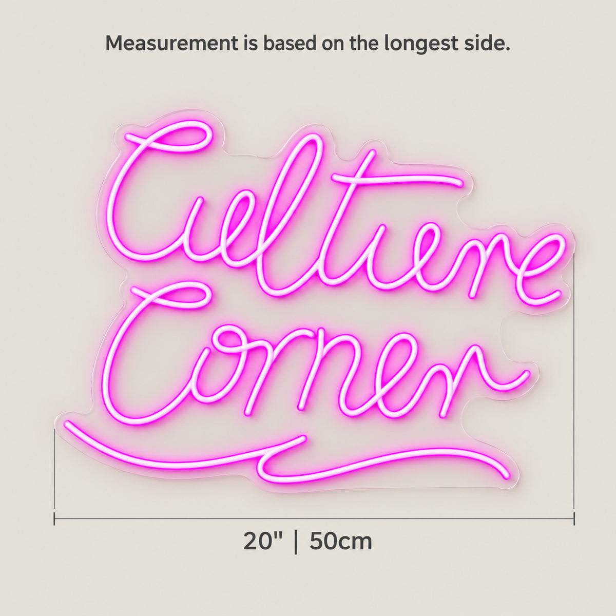 Culture Corner LED Neon Sign Dimmable Wall Light - Size Guide