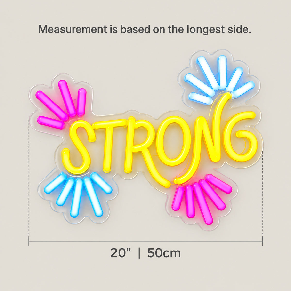 Strong LED Neon Sign Dimmable Wall Light - Size Guide