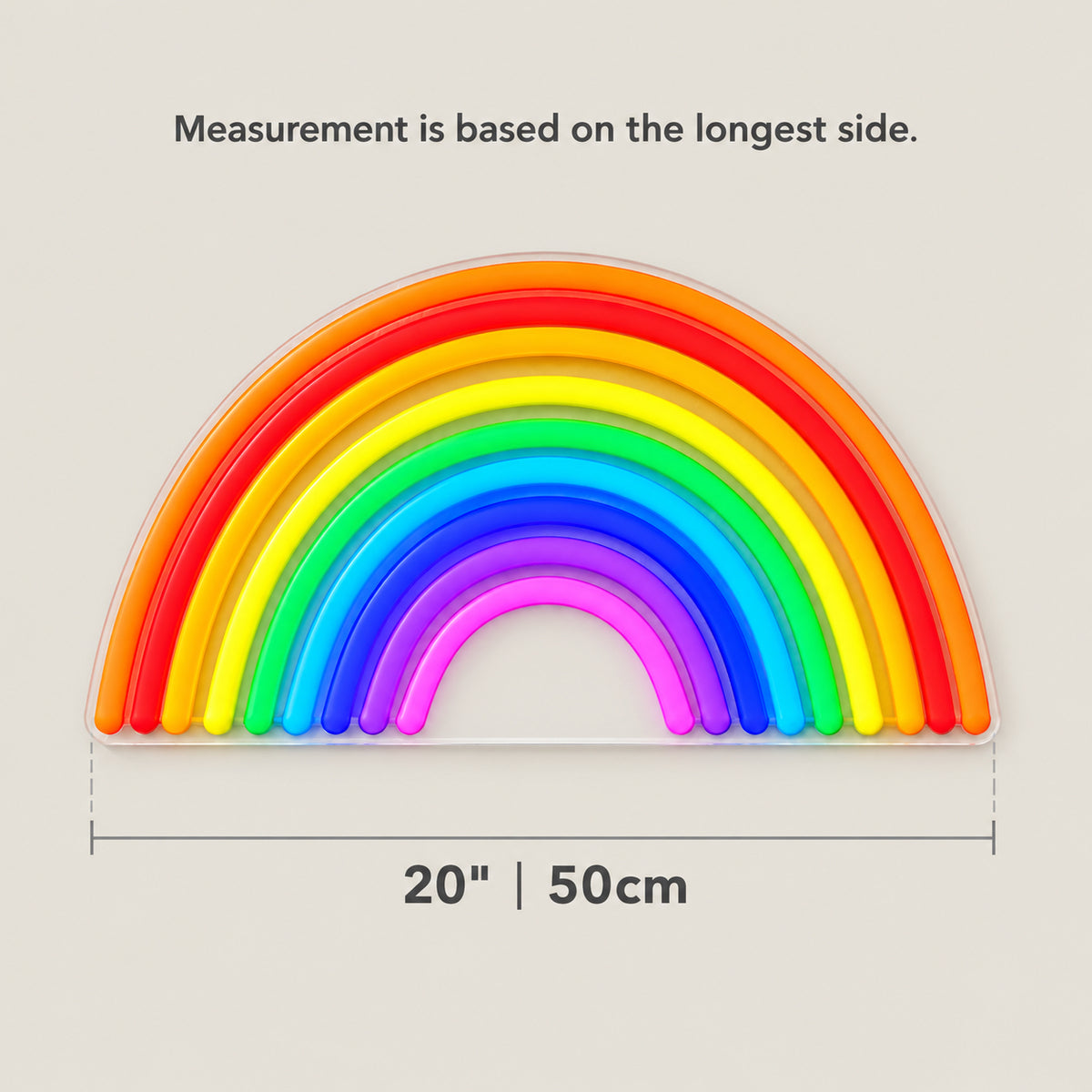 Rainbow Neon Sign - Size Guide