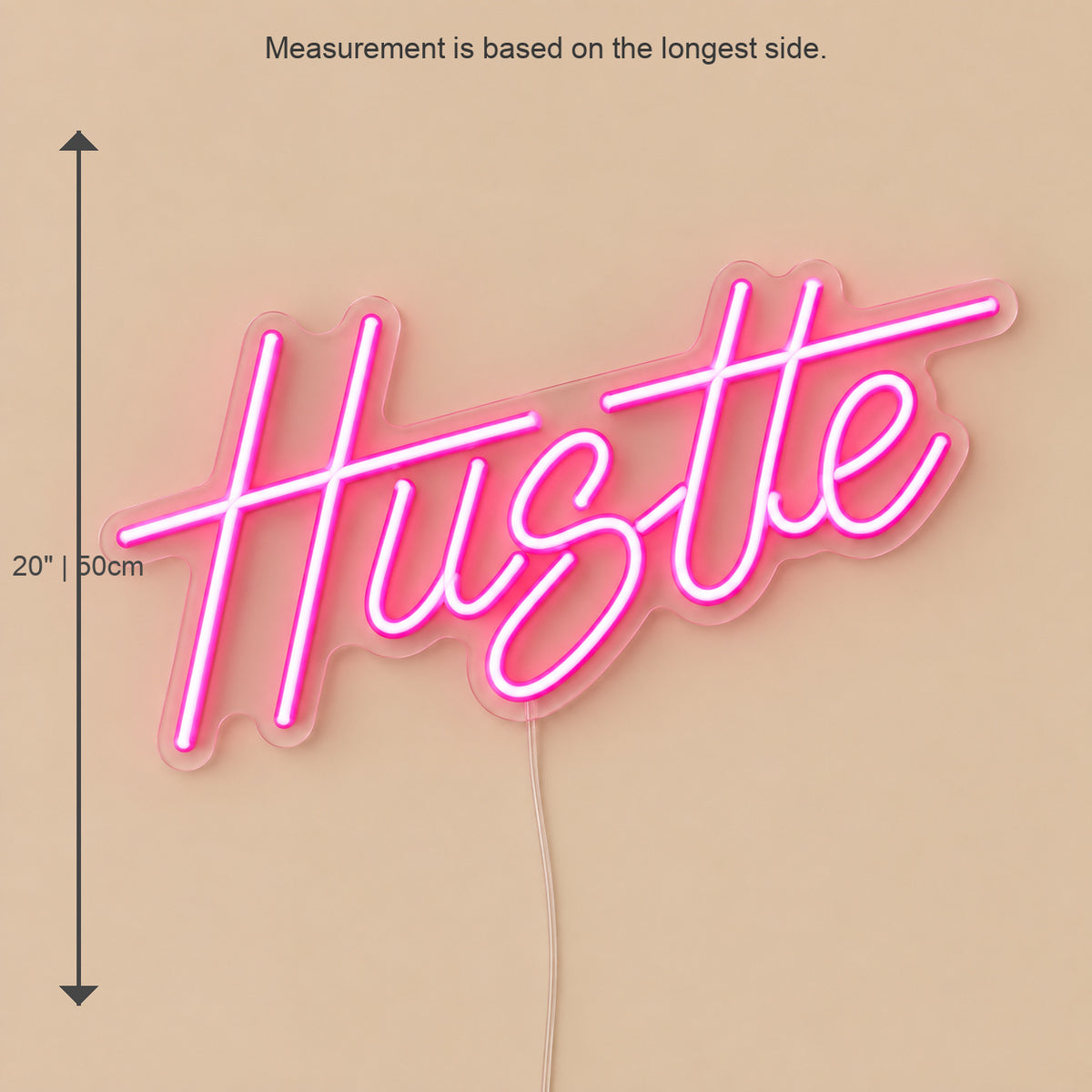 Hustle LED Neon Sign Wall Neon Signs - Size Guide