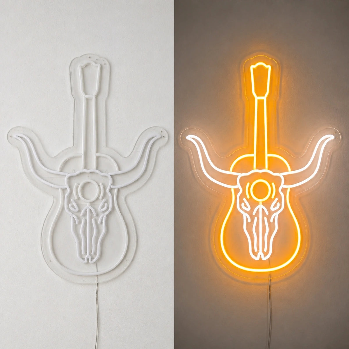 Longhorn Skull Acoustic Guitar Vintage LED Neon Sign Wall Neon Signs - Shineneon